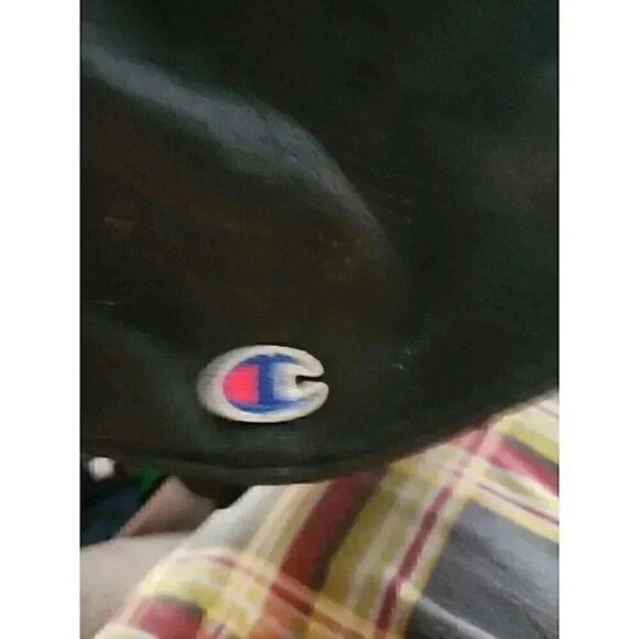 Champion Script Spellout Logo Baseball Hat Cap Black Stretch Mesh L/XL - Picture 3 of 5